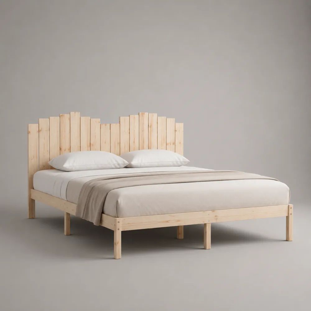 Doppelbett-Bettgestell aus massivem Kiefernholz mit Kopfteil und Lattenrost, Natur, 180 × 200 cm