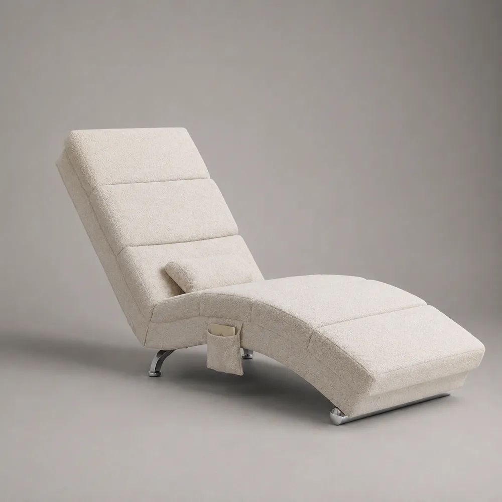 Relaxliege mit verstellbarer Rückenlehne aus Polyester-Bouclé, Cremeweiß, 168 × 62 × 85 cm