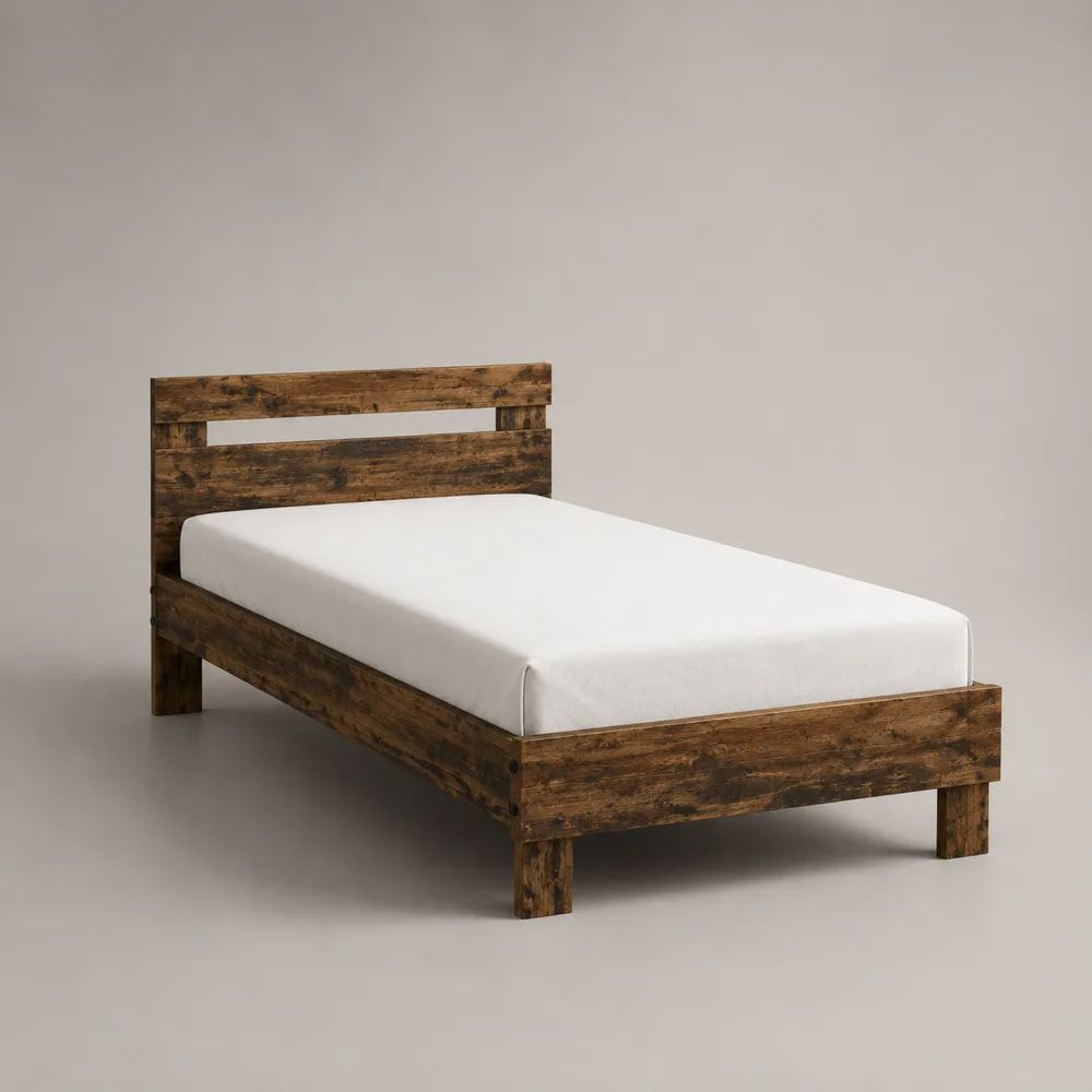 Einzelbett-Bettgestell aus massivem Kiefernholz, Dunkelbraun, 98 × 208 × 90 cm, Liegefläche 90 × 200 cm