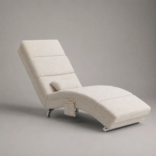 Relaxliege mit verstellbarer Rückenlehne aus Polyester-Bouclé, Cremeweiß, 168 × 62 × 85 cm
