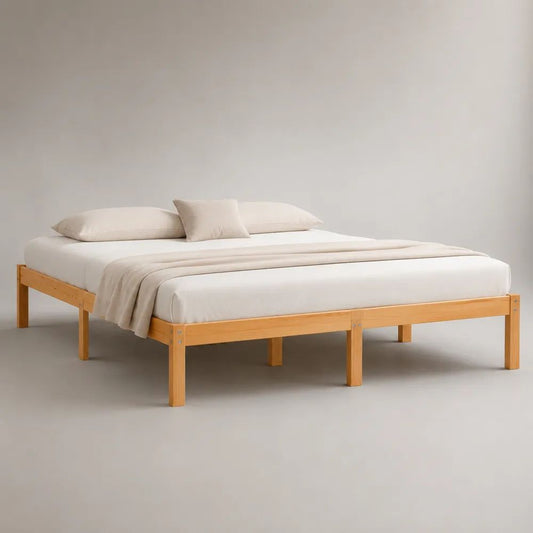 Doppelbett-Bettgestell aus massivem Kiefernholz, Natur, 180 × 200 cm