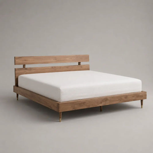 Doppelbett-Bettgestell aus massivem Akazienholz, Braun, Liegefläche 180 x 200 cm