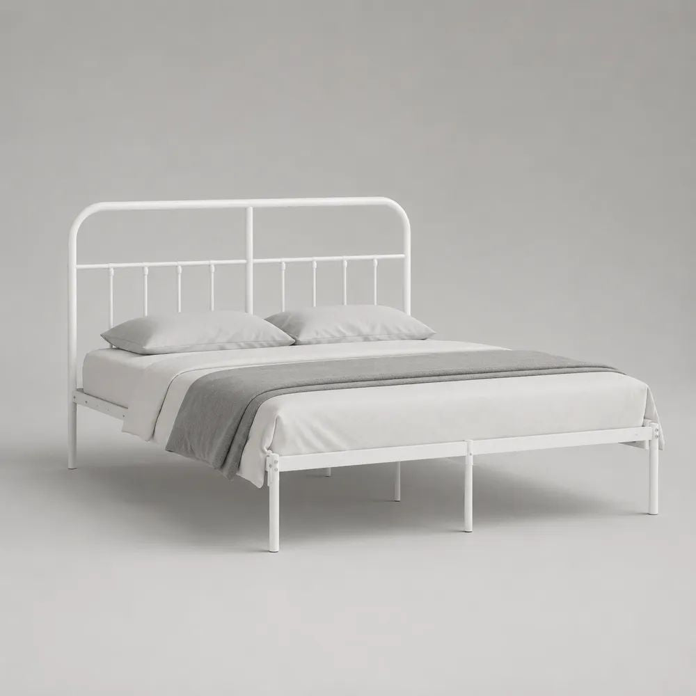 Doppelbett Metallbettgestell mit Kopfteil, Weiß, Liegefläche 160 × 200 cm