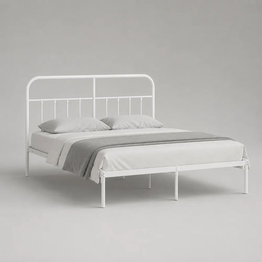 Doppelbett Metallbettgestell mit Kopfteil, Weiß, Liegefläche 160 × 200 cm