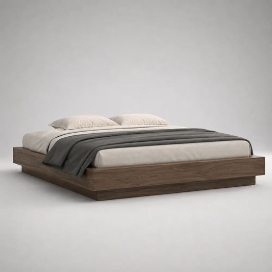 Doppelbett-Plattformbett aus MDF mit Walnussfurnier, ohne Kopfteil, Walnussbraun, 220 x 206 x 38 cm, Liegefläche 180 x 200 cm