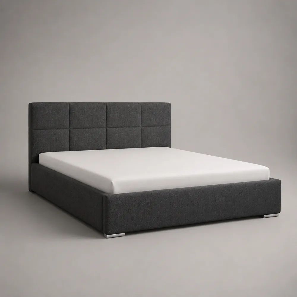Polsterbett Doppelbett mit gepolstertem Kopfteil aus Polyester Anthrazit 160 x 200 cm