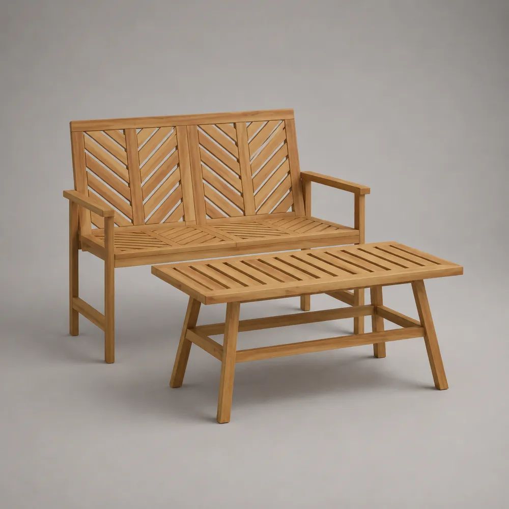 2-teiliges Gartenmöbel-Set aus massivem Akazienholz, Gartenbank 120 × 62 × 89 cm und Couchtisch 100 × 50 × 45 cm, Naturbraun