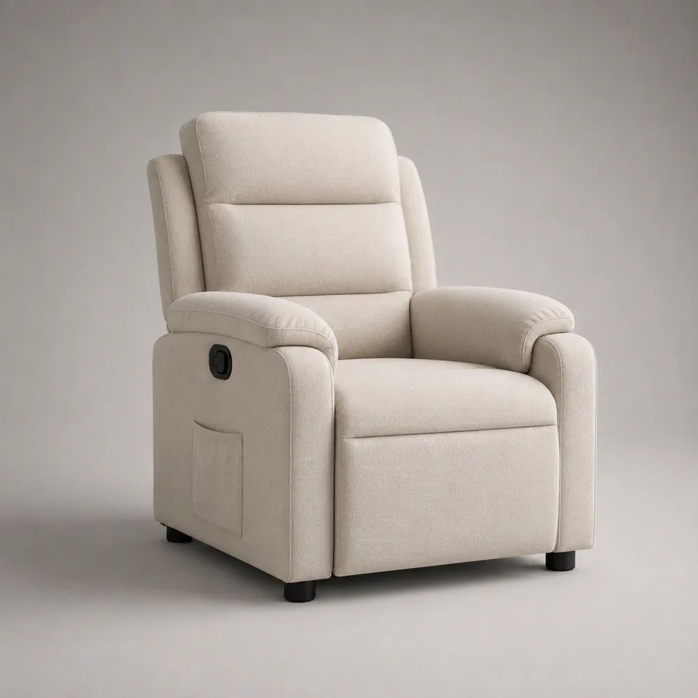 Relaxsessel mit manueller Liegefunktion, hoher Rückenlehne und Stoffbezug in Creme, 88 × 92 × 101 cm