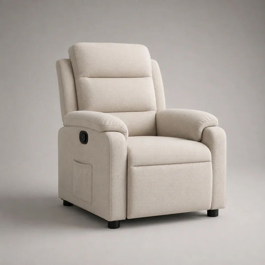 Relaxsessel mit manueller Liegefunktion, hoher Rückenlehne und Stoffbezug in Creme, 88 × 92 × 101 cm