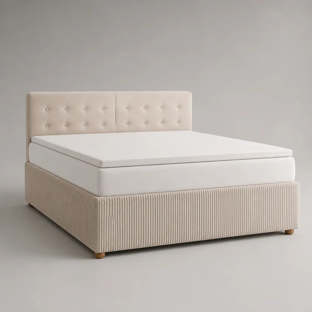 Boxspringbett 180 x 200 cm mit Matratze und Topper, Polyester-Cord, Creme, Gesamtmaß 190 x 210 x 115 cm