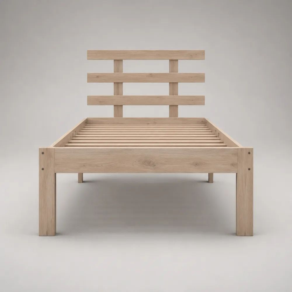 Einzelbett aus massivem Kiefernholz mit Lattenrost, Natur, Liegefläche 90 x 200 cm