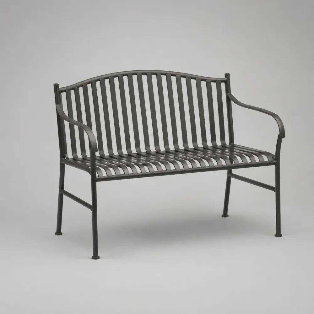 2-Sitzer-Gartenbank aus pulverbeschichtetem Stahl, Anthrazit, 113 × 58 × 92 cm