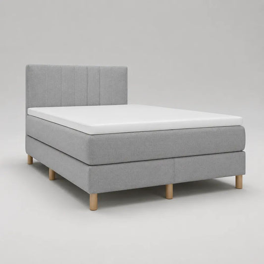 Boxspringbett-Set 160 x 200 cm mit Federkernmatratze, Topper und Kopfteil, Polyesterbezug, Hellgrau