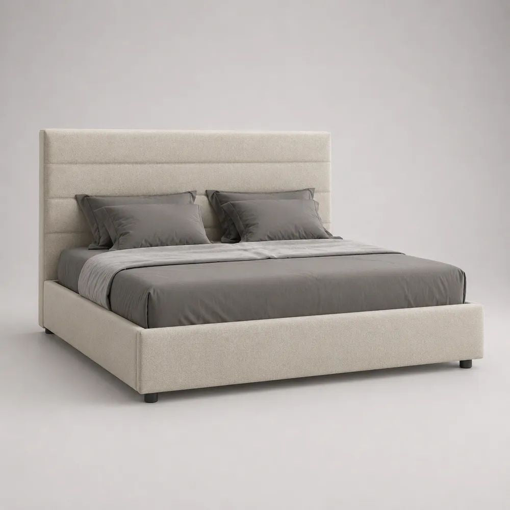 Polsterbett Doppelbett mit Lattenrost, 180 x 200 cm, Stoffbezug, Creme/Schwarz