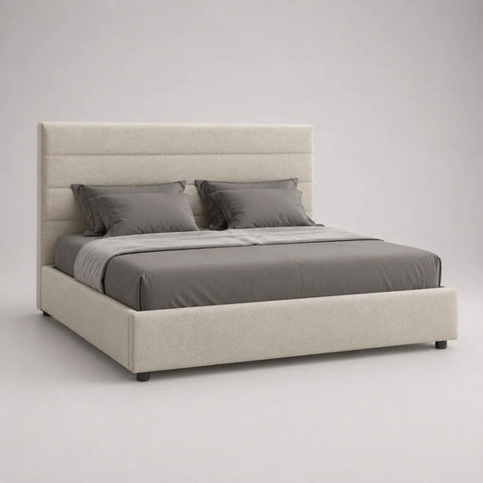 Polsterbett Doppelbett mit Lattenrost, 180 x 200 cm, Stoffbezug, Creme/Schwarz