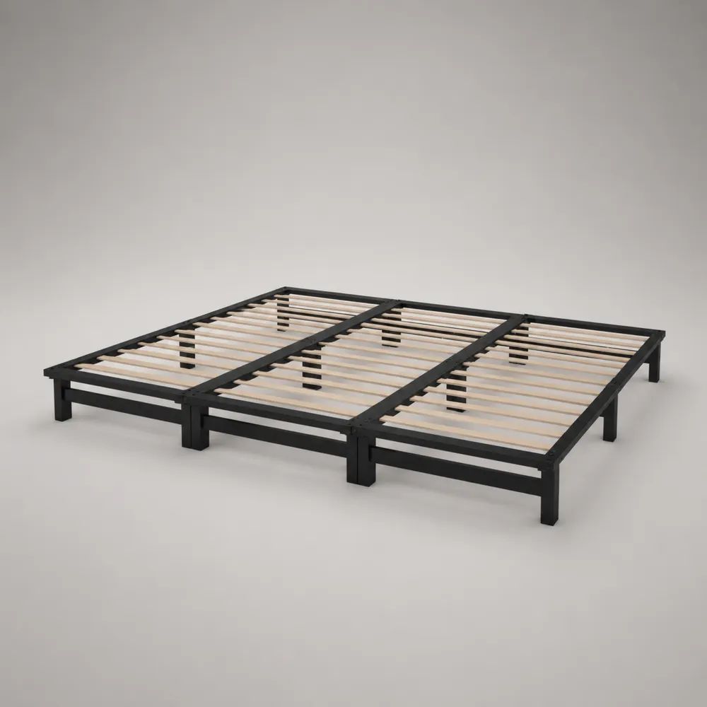 Metallbett mit Lattenrost aus Stahl und Holz, Schwarz/Natur, 180 × 200 cm