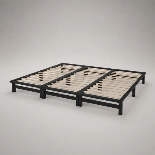 Metallbett mit Lattenrost aus Stahl und Holz, Schwarz/Natur, 180 × 200 cm