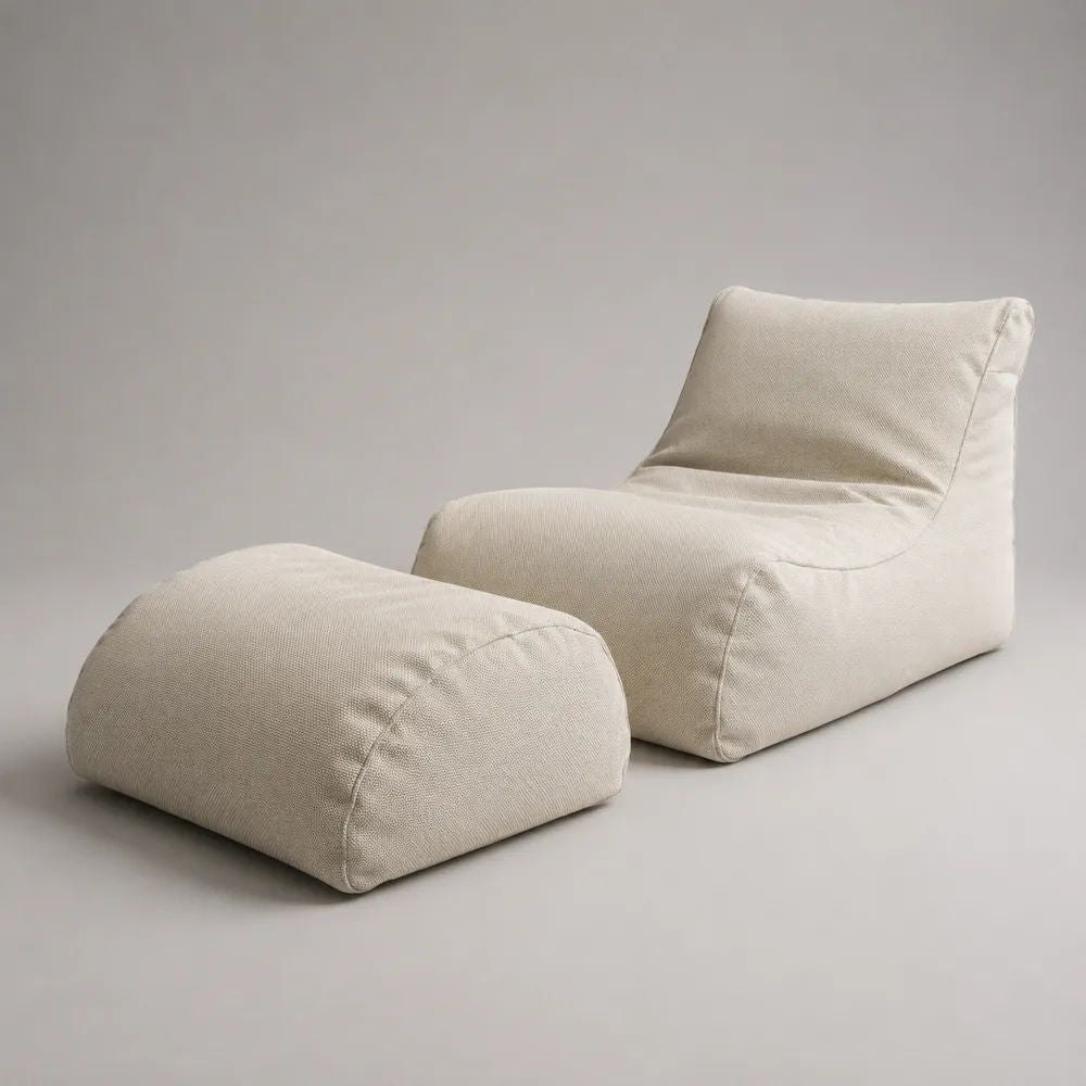 2-teiliges Loungesessel-Set mit Fußhocker aus Stoff und Schaumstofffüllung, Cremeweiß, Sessel 80 × 90 × 75 cm, Hocker 65 × 50 × 38 cm