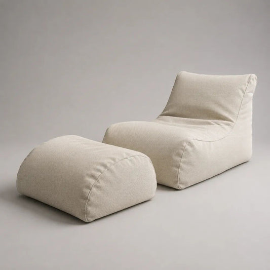 2-teiliges Loungesessel-Set mit Fußhocker aus Stoff und Schaumstofffüllung, Cremeweiß, Sessel 80 × 90 × 75 cm, Hocker 65 × 50 × 38 cm