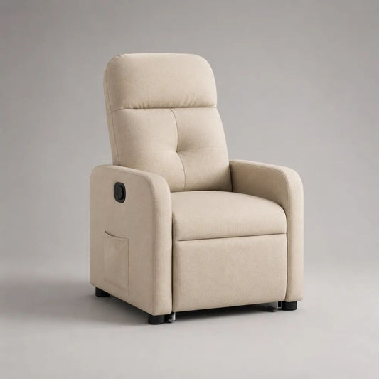 Relaxsessel mit hoher Rückenlehne, manueller Liegefunktion und Fußstütze, Stoffbezug, Beige/Schwarz, 74 × 90 × 102 cm